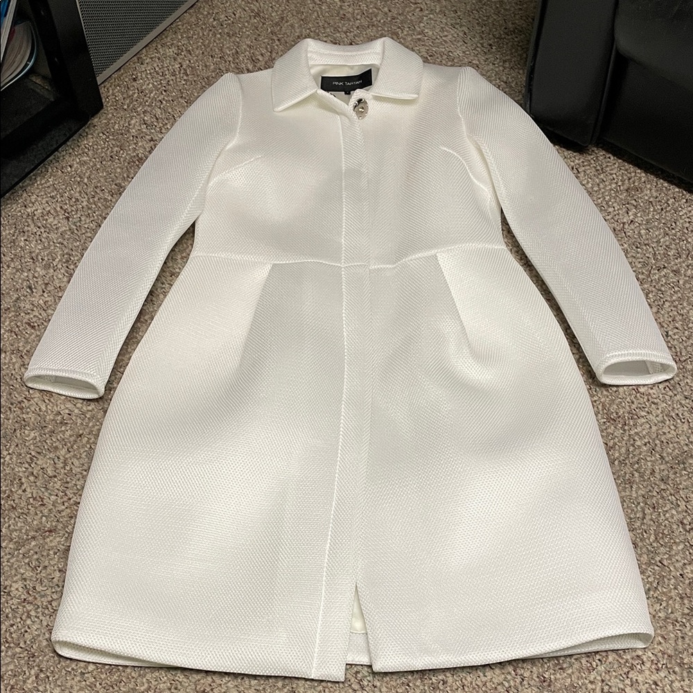 Pink tartan White Textured Long Sleeve dress/ trench Coat - nwot